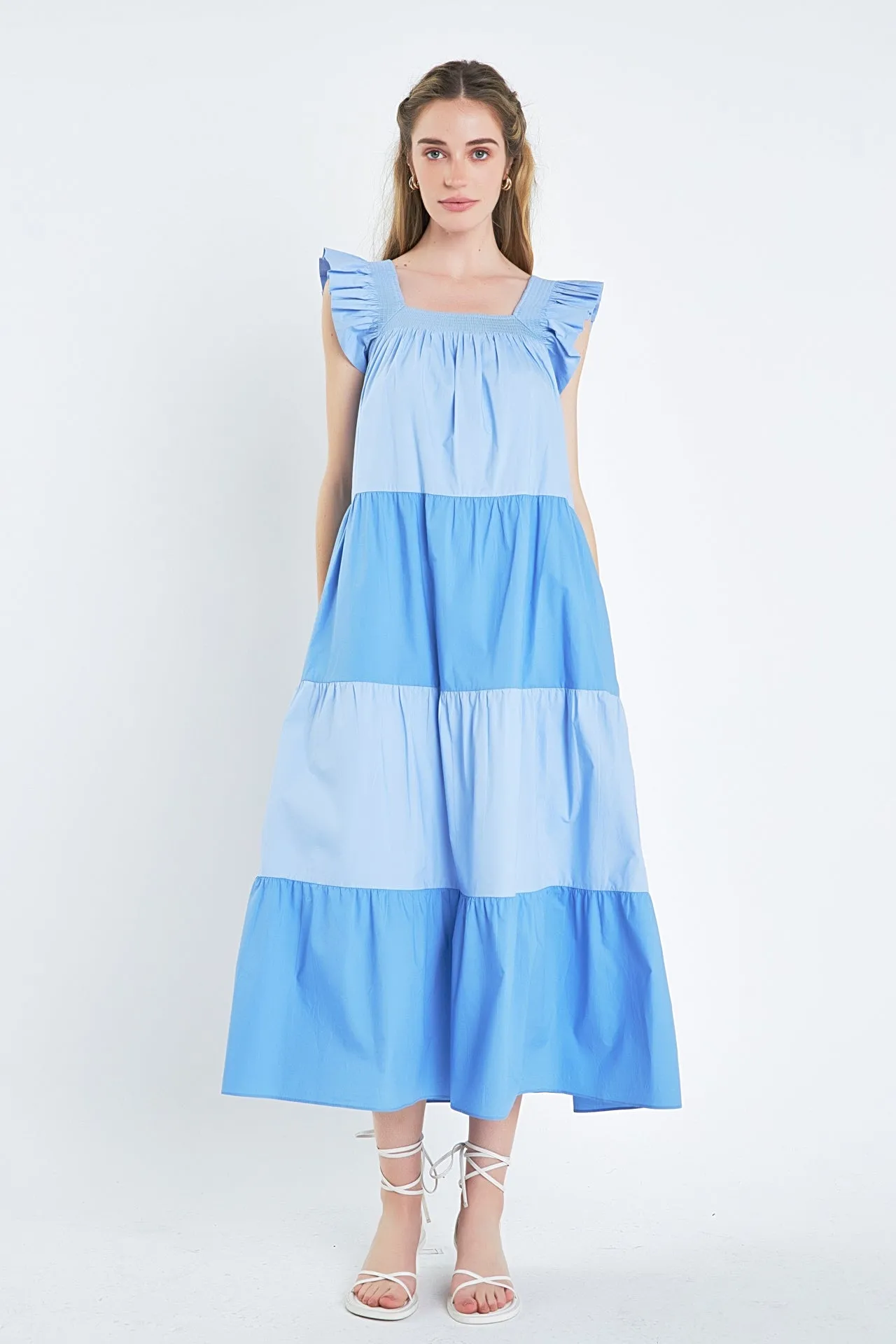 Ruffle Detail Colorblock Midi Dress