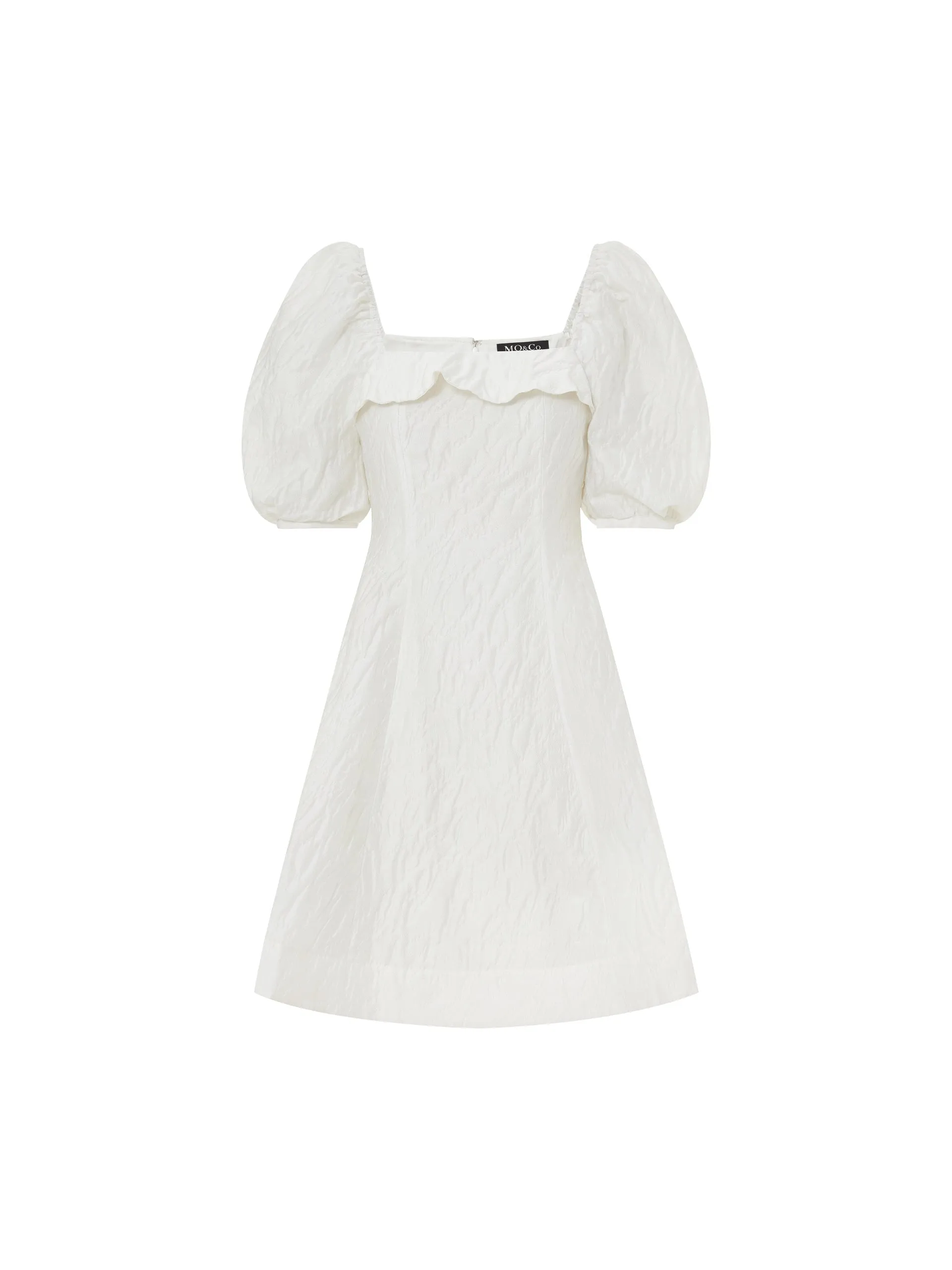 Ruffle Neck Puff Sleeve Dress