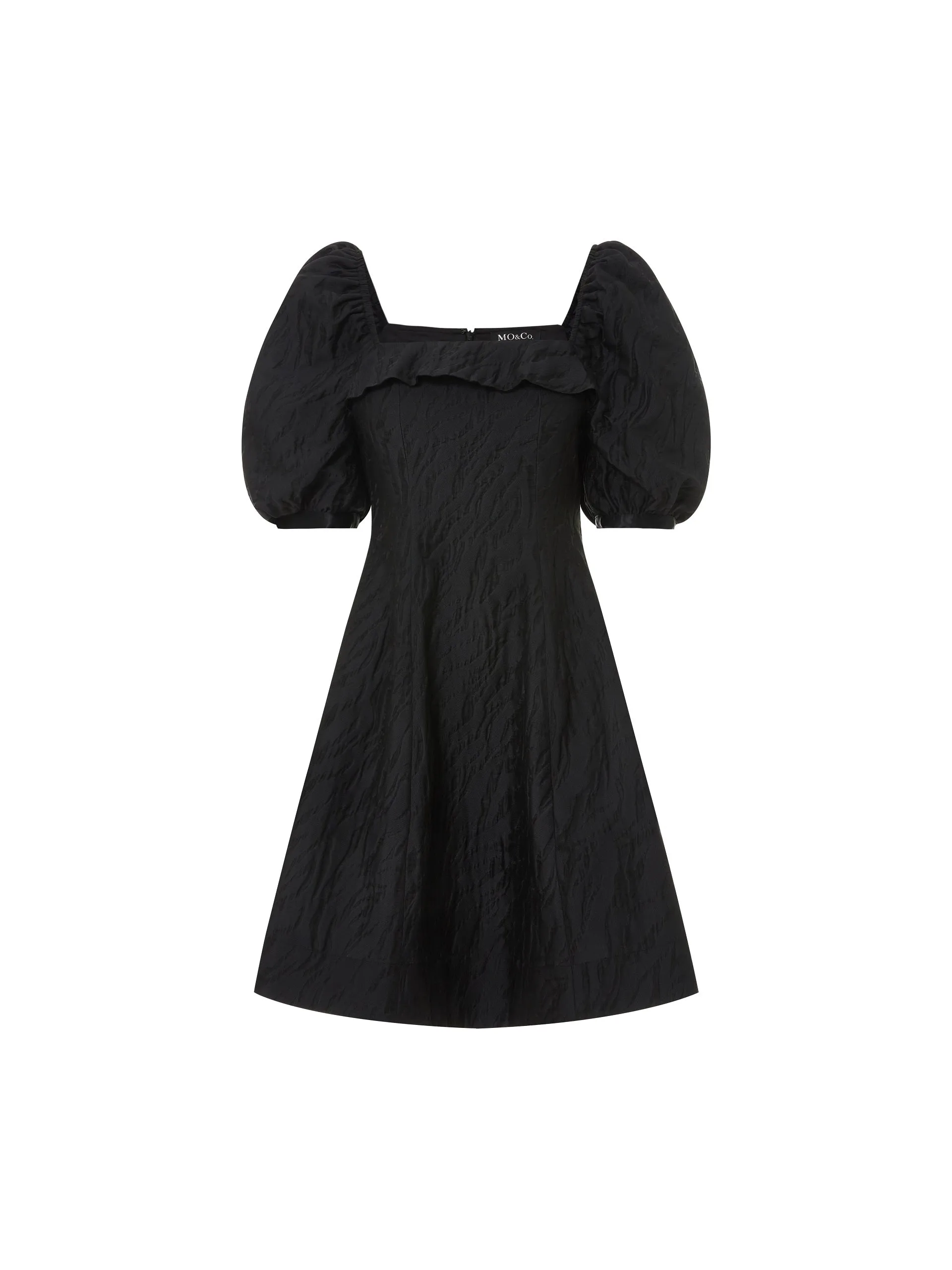 Ruffle Neck Puff Sleeve Dress