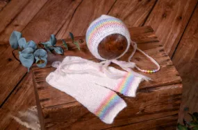 SET Mohair Pants, Headband and Adjustable Bonnet - Rainbow Pale