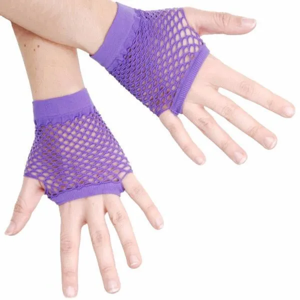 Short Fishnet Gloves - Purple