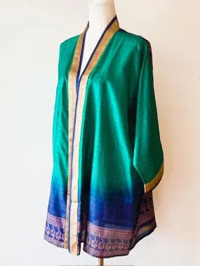 Short Silk Open Jacket Turns Any Outfit Into A Designer Look. (Emerald)