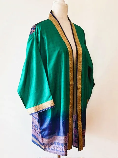 Short Silk Open Jacket Turns Any Outfit Into A Designer Look. (Emerald)