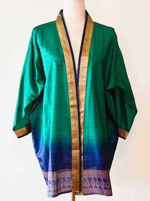 Short Silk Open Jacket Turns Any Outfit Into A Designer Look. (Emerald)