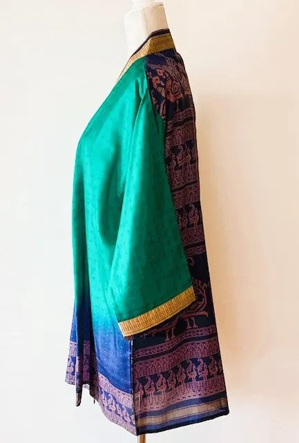 Short Silk Open Jacket Turns Any Outfit Into A Designer Look. (Emerald)