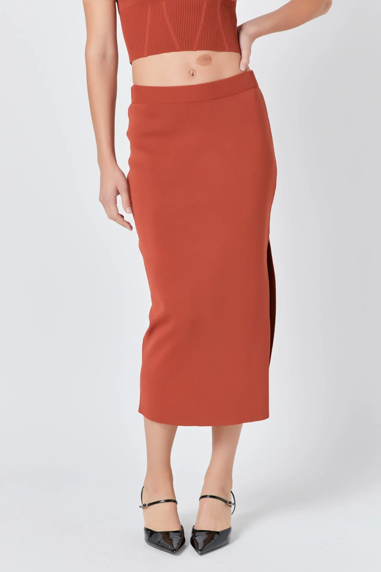 Side Slit Detailed Knit Midi Skirt