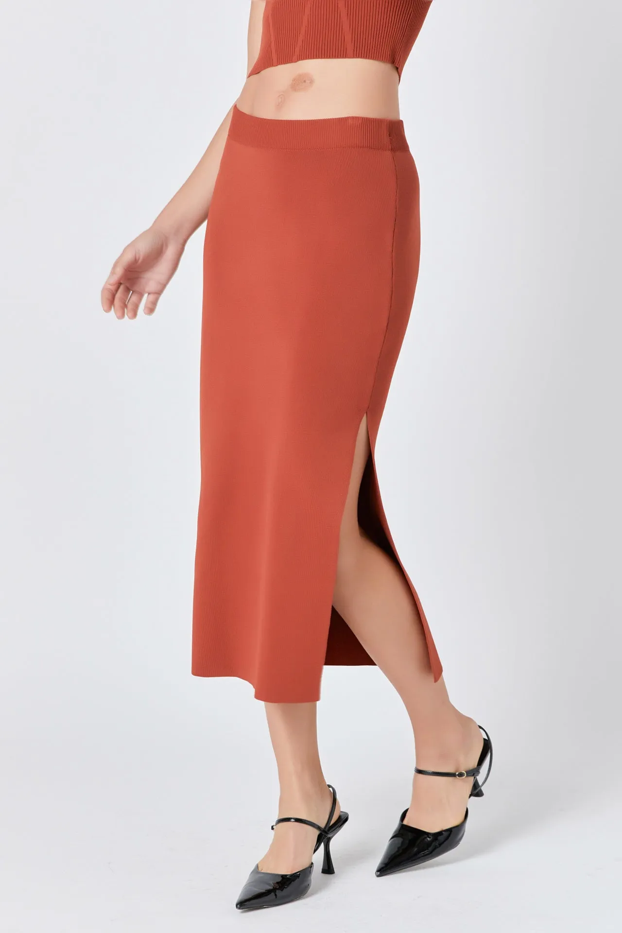 Side Slit Detailed Knit Midi Skirt