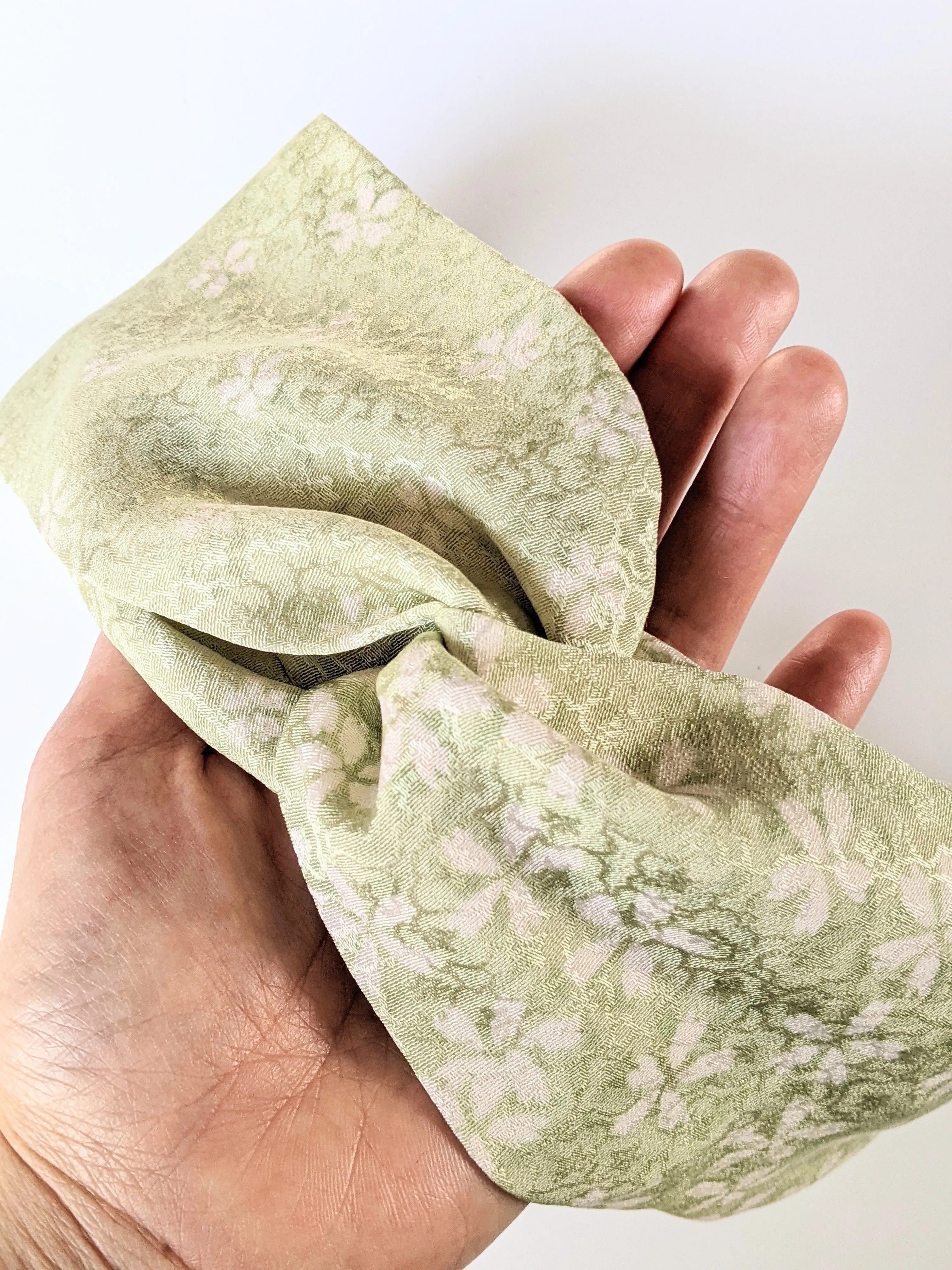 Silk Turban Headband - Green Ume and Sakura