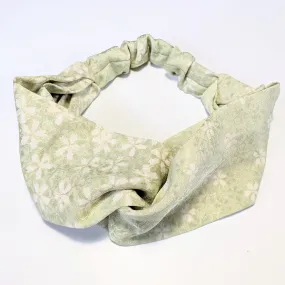 Silk Turban Headband - Green Ume and Sakura