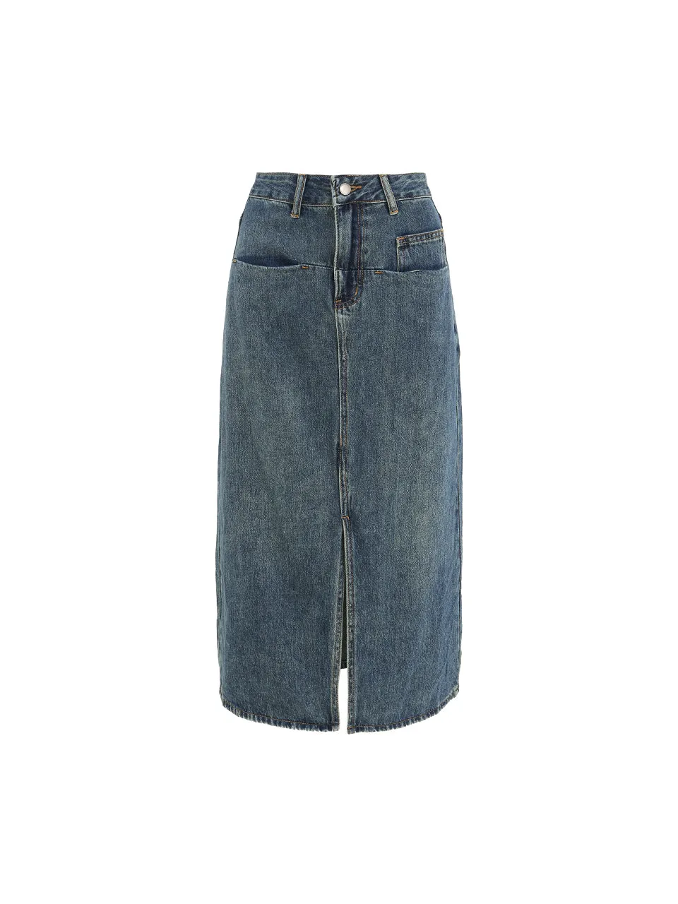 Slit midi denim skirt