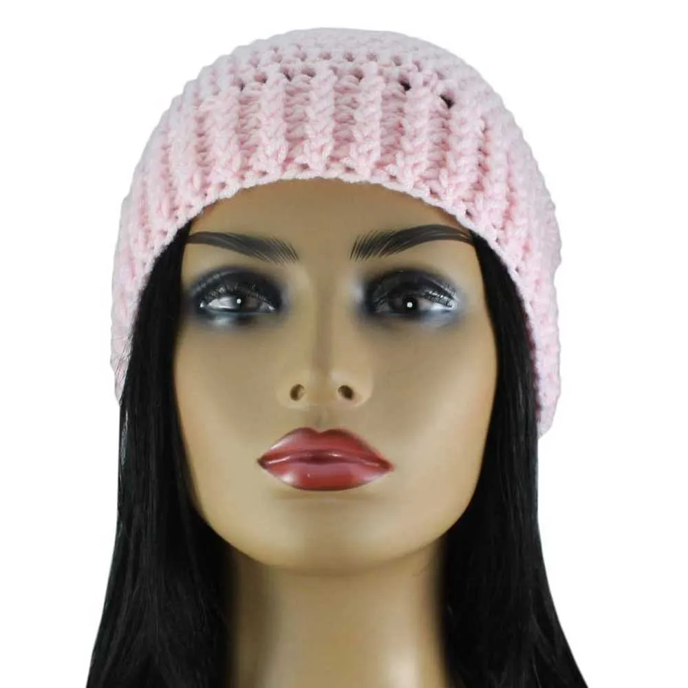 Soft Pink Crochet Slouch Beanie Hat Medium/Large - JMCH46ML