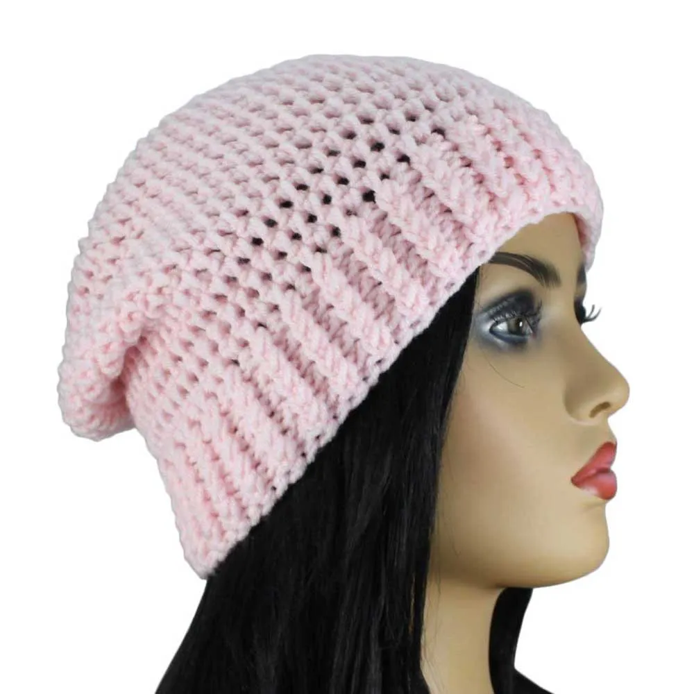 Soft Pink Crochet Slouch Beanie Hat Medium/Large - JMCH46ML