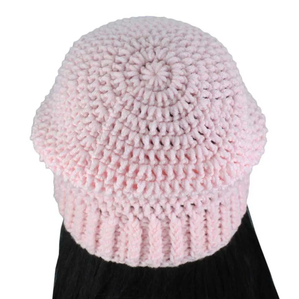 Soft Pink Crochet Slouch Beanie Hat Medium/Large - JMCH46ML