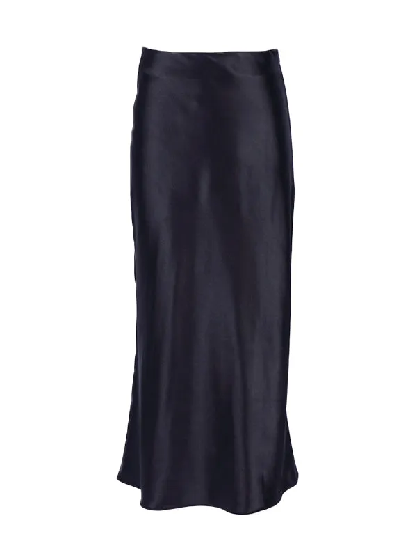 Solid Satin Midi Skirt