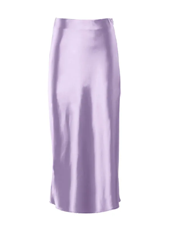 Solid Satin Midi Skirt