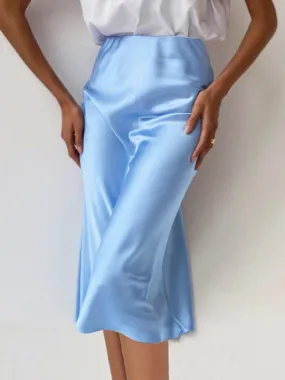 Solid Satin Midi Skirt