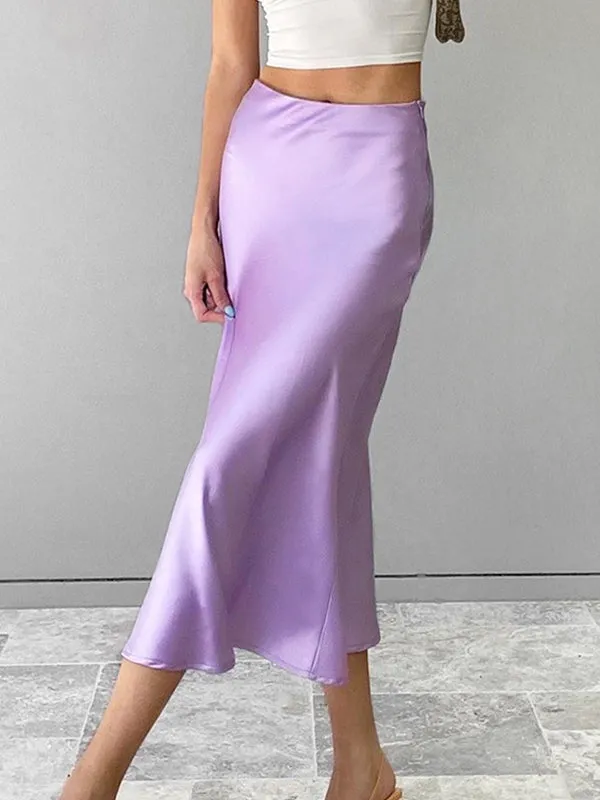 Solid Satin Midi Skirt