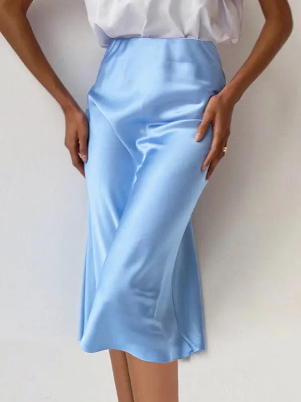 Solid Satin Midi Skirt