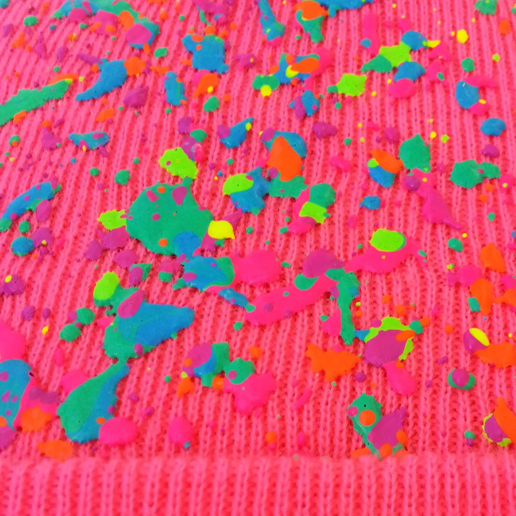 SPLATTERED BEANIE NEON PINK - PASTEL NEON MULTI