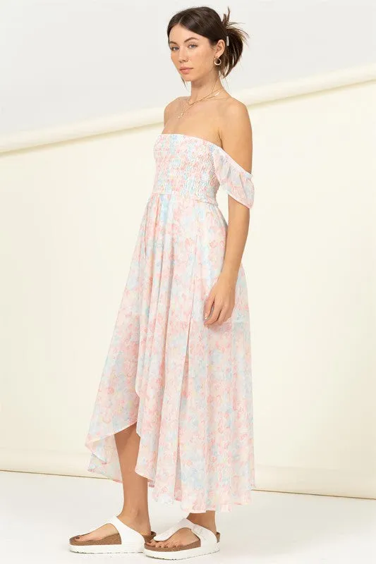 Stacie Pastel Florals Smocked Midi Dress