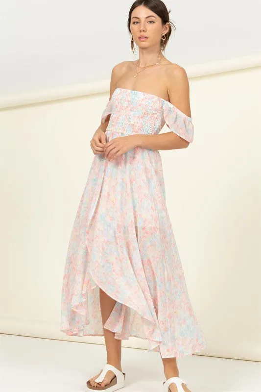 Stacie Pastel Florals Smocked Midi Dress