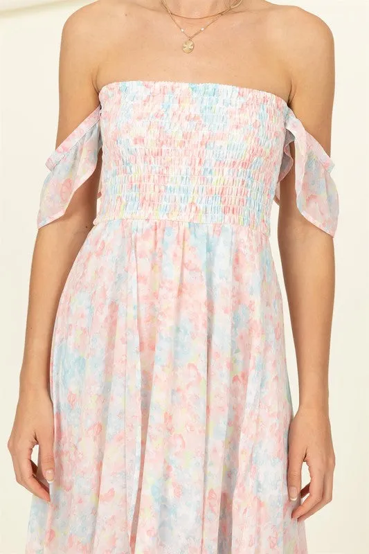 Stacie Pastel Florals Smocked Midi Dress