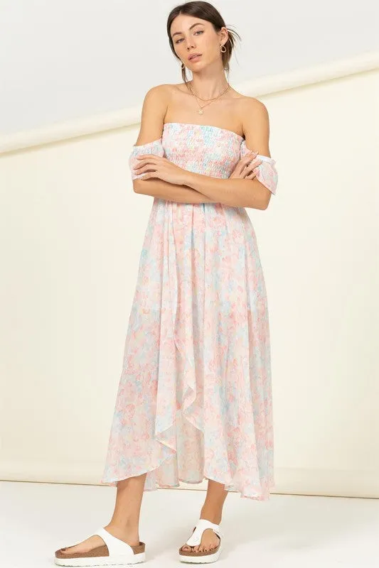 Stacie Pastel Florals Smocked Midi Dress