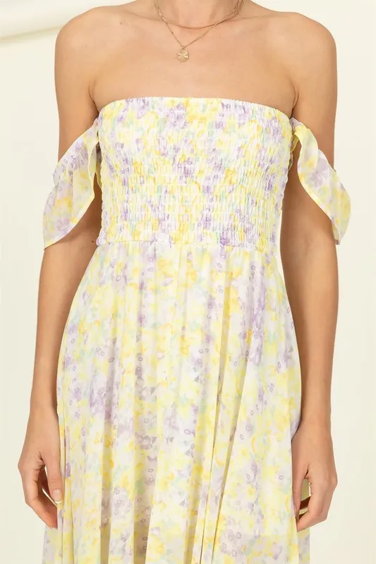 Stacie Pastel Florals Smocked Midi Dress