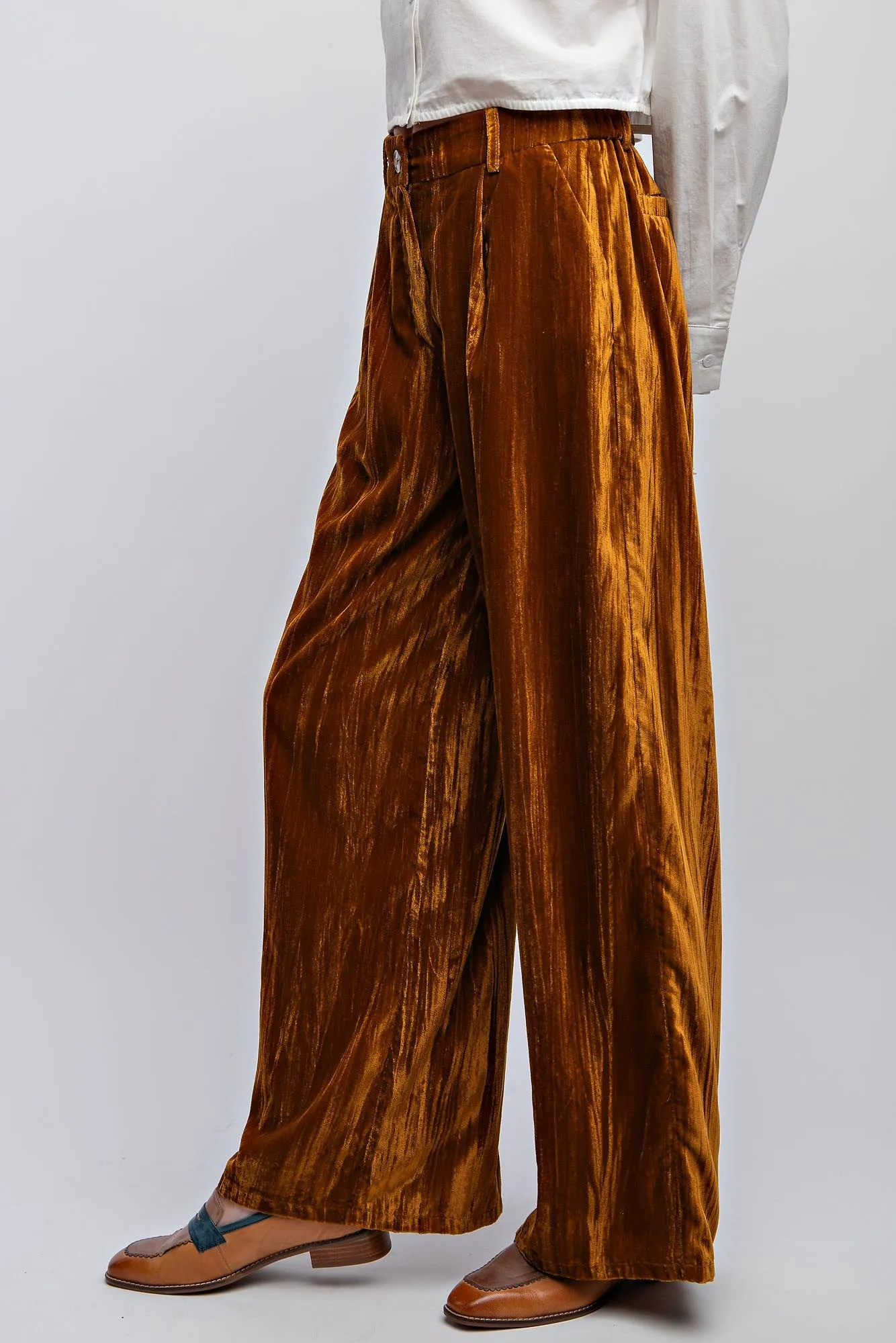 Stevie (Ice velvet wide leg pant) camel/blue