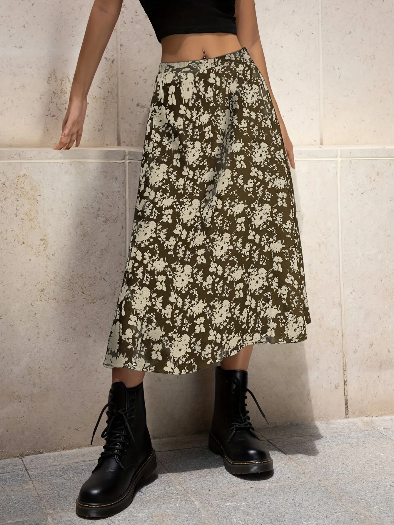 Summer Chic: Y2K Ditsy Floral High Waist Midi Skirt - Woven, Easy-Care, Durable Women's Fashion