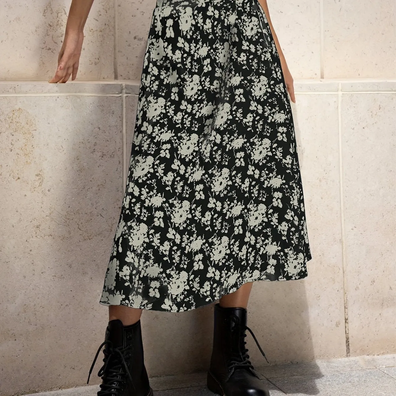 Summer Chic: Y2K Ditsy Floral High Waist Midi Skirt - Woven, Easy-Care, Durable Women's Fashion