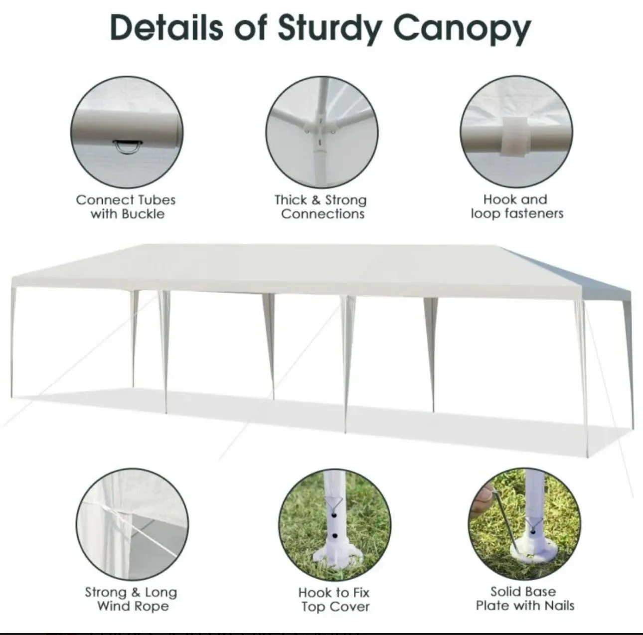 Super Cool Heavy Duty 10x30ft Gazebo Canopy Tent With Ground Stakes, Wind Ropes | Waterproof | Easy Assembly | Patio Tent