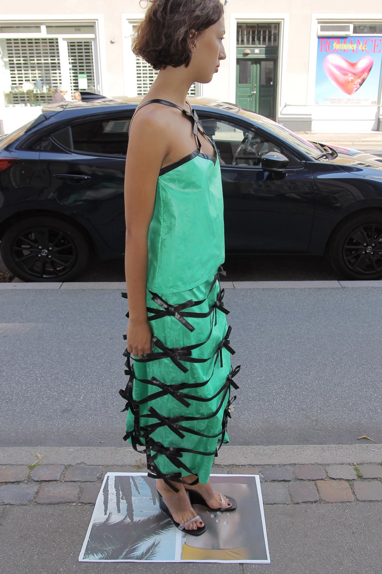 SUPER YAYA, Reda & Rym Midi Skirt, Green & Black