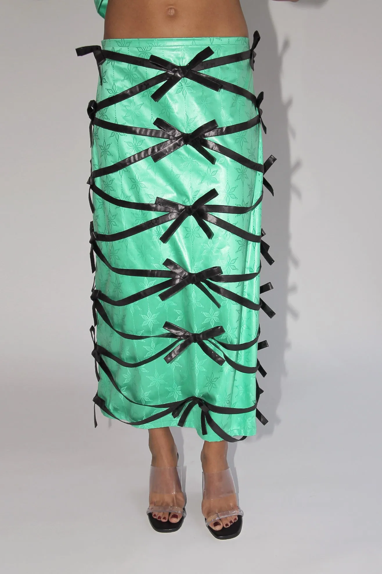 SUPER YAYA, Reda & Rym Midi Skirt, Green & Black