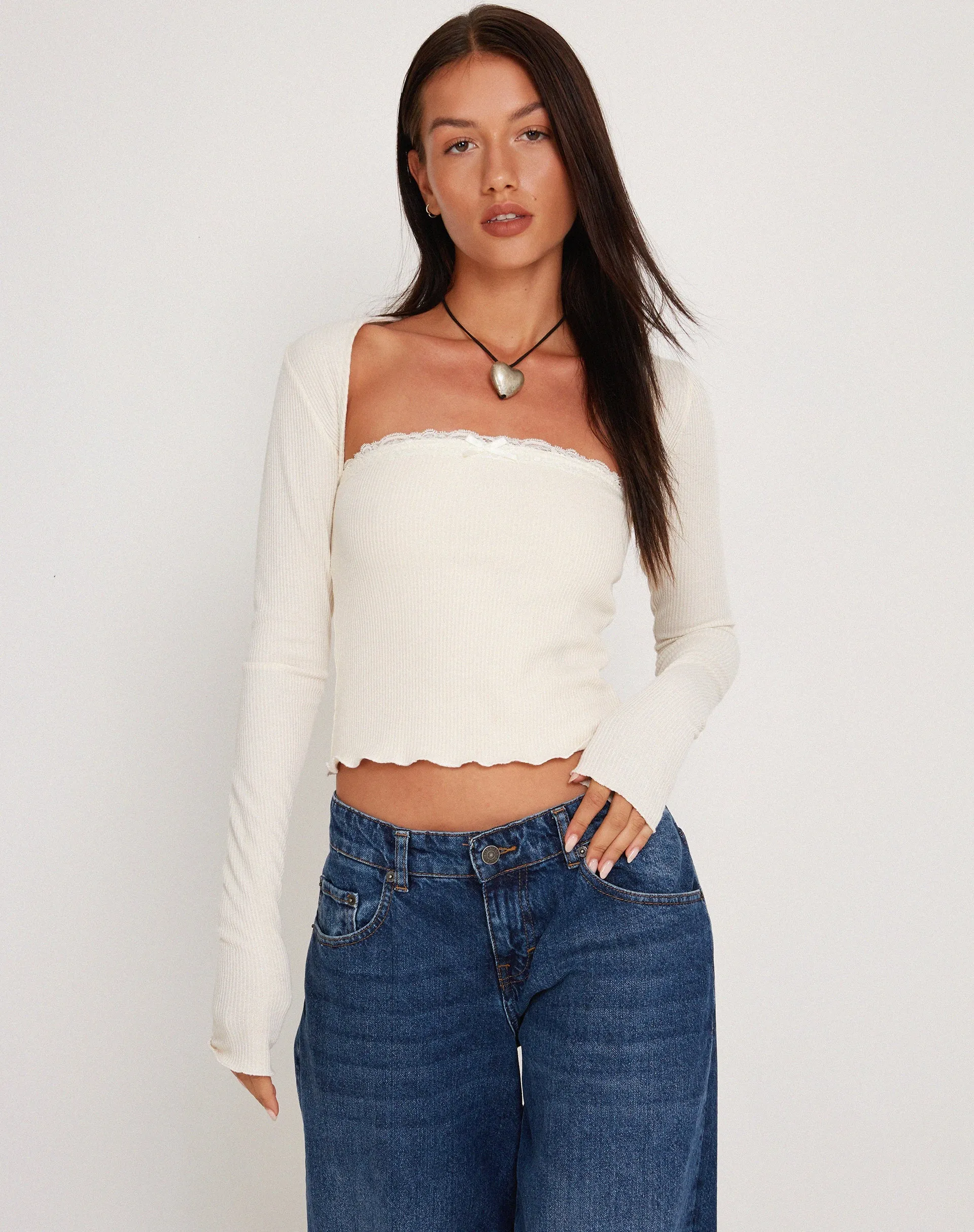 Suri Rib Shrug Top in Ivory