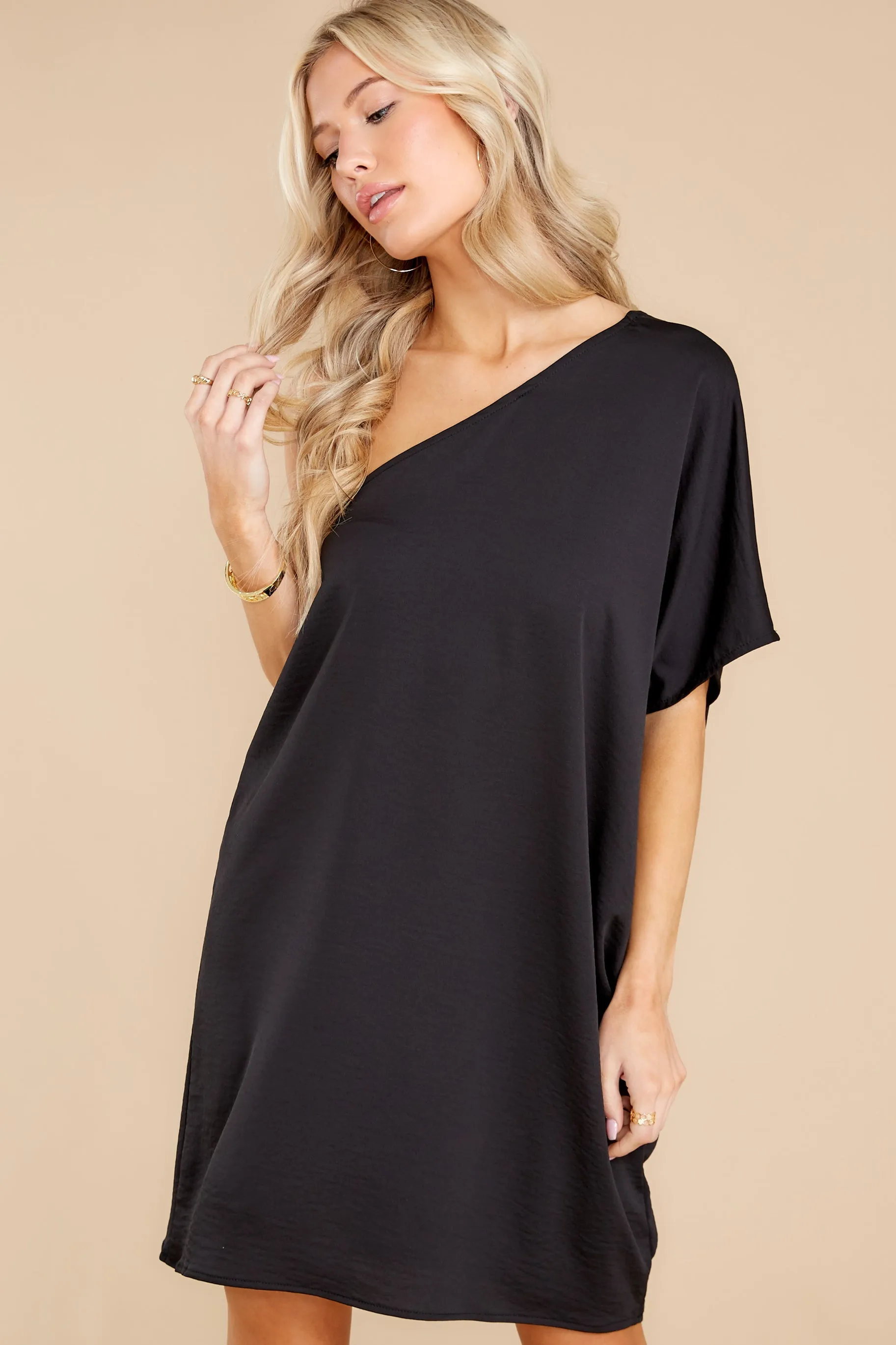 Sweet And Simple Black One Shoulder Dress