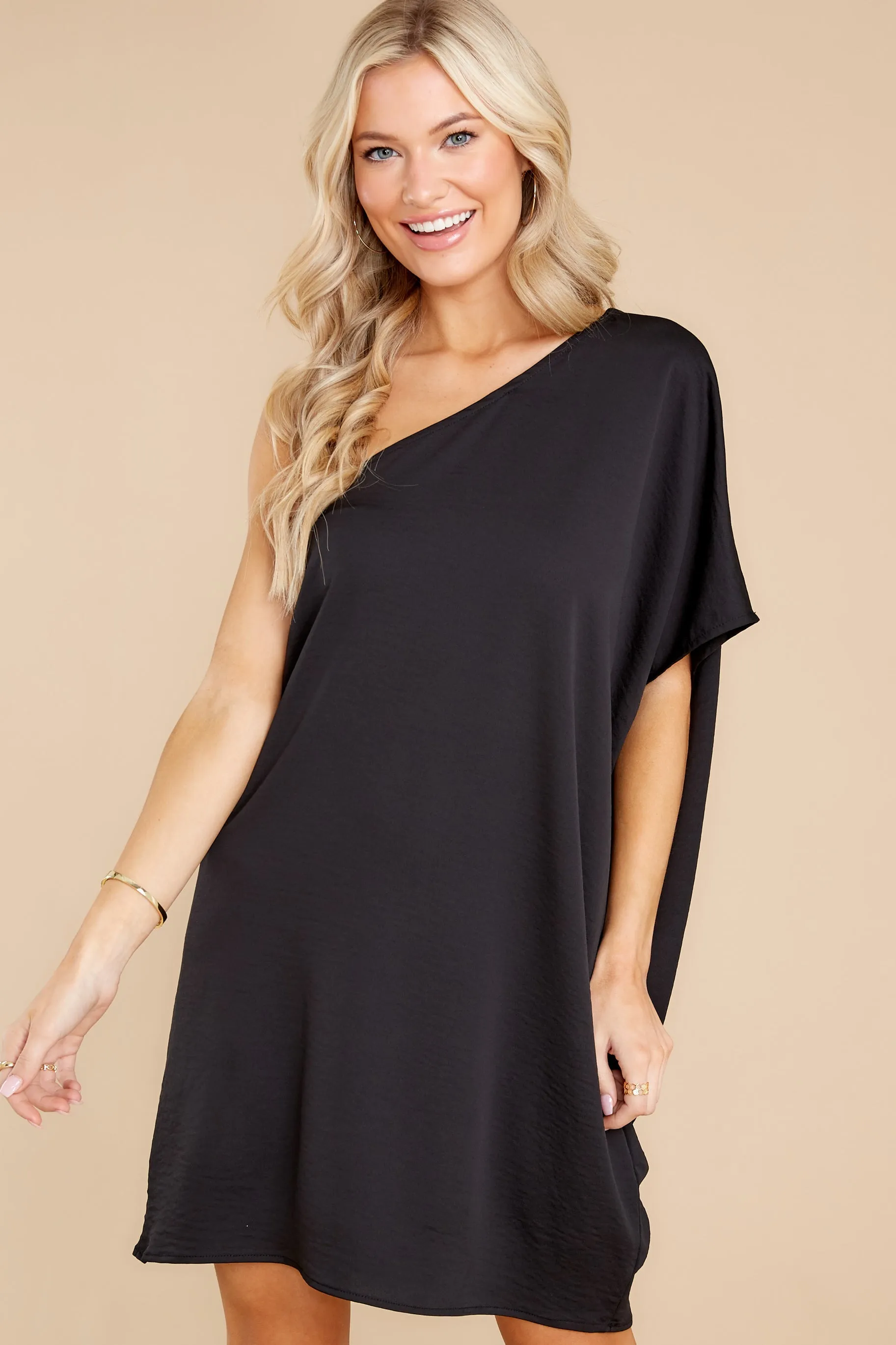 Sweet And Simple Black One Shoulder Dress