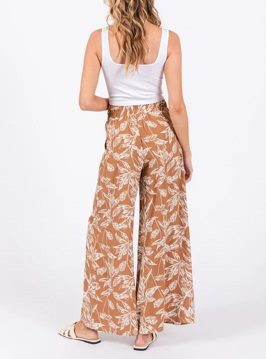 Sweet Bloom High Waist Wide Leg Pant in Caramel