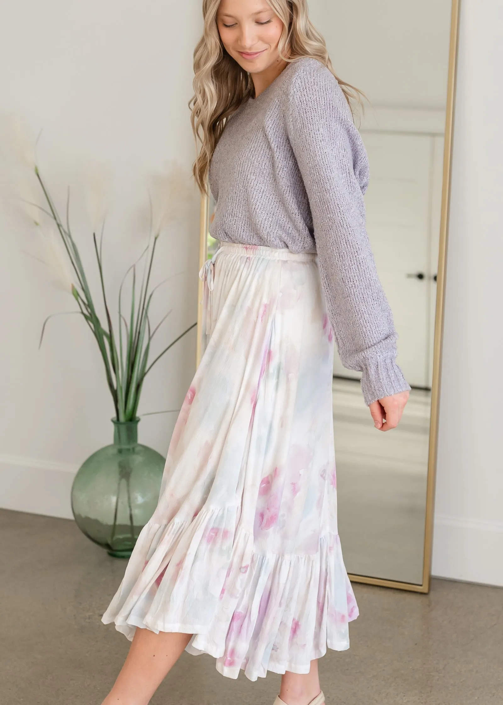 Tie Ruffle Front Midi Skirt - FINAL SALE