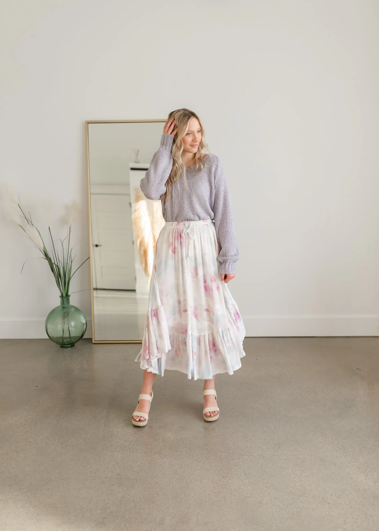 Tie Ruffle Front Midi Skirt - FINAL SALE