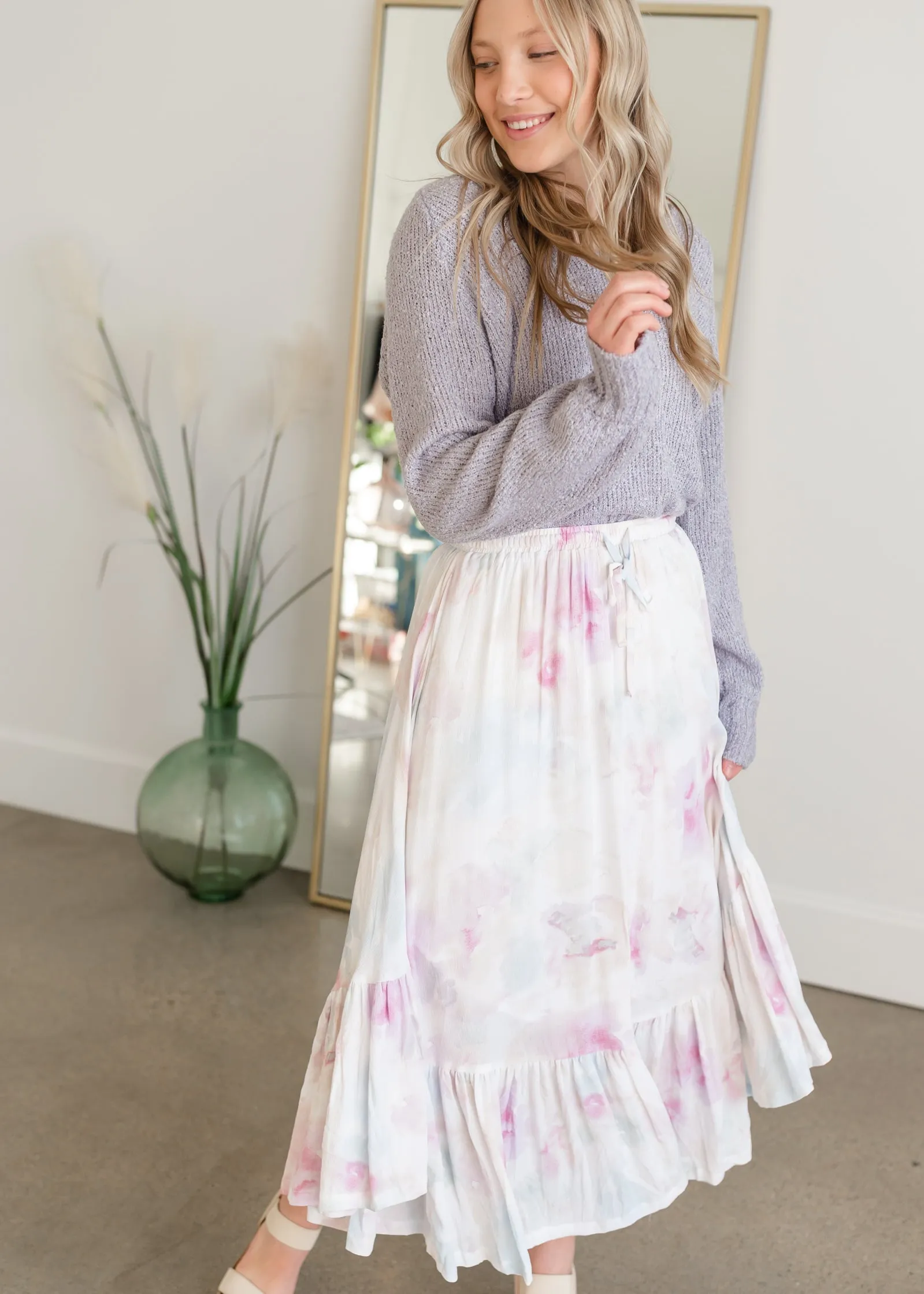 Tie Ruffle Front Midi Skirt - FINAL SALE