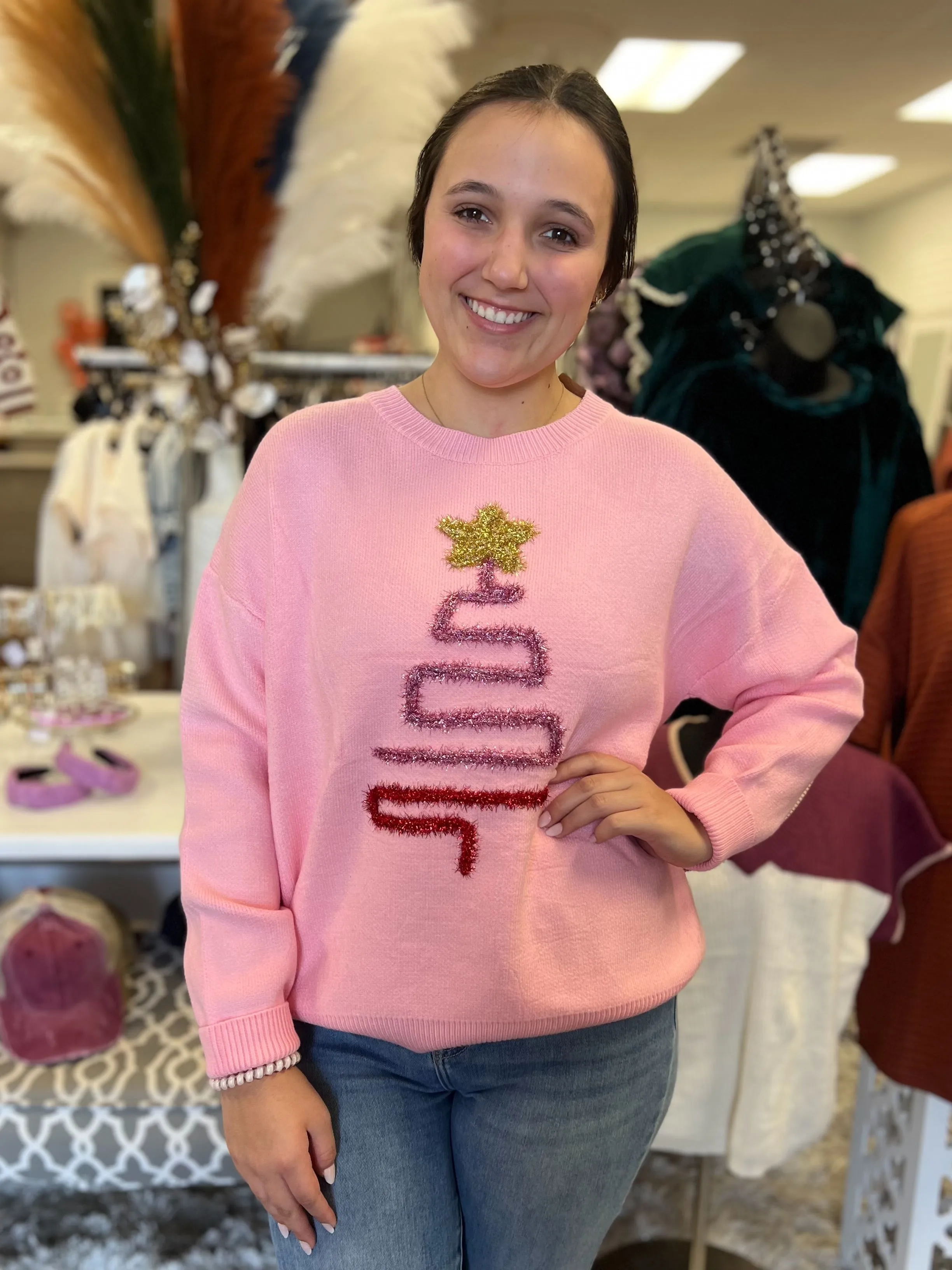 Tinsel Christmas Tree Sweater