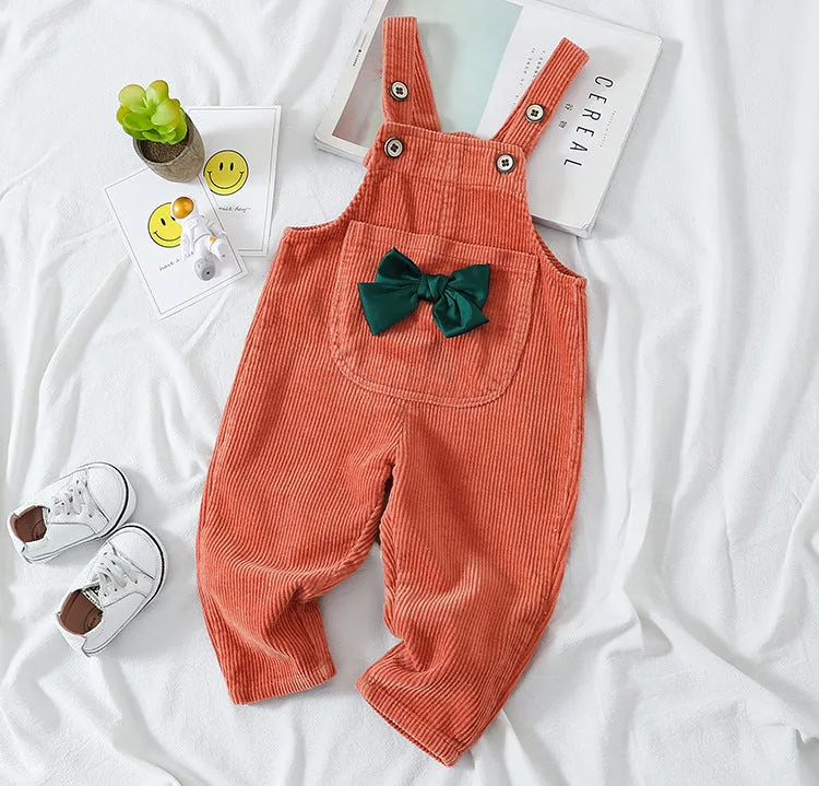 Toddler Baby Girl Bow-Tie Corduroy Overalls Pants by MyKids-USA™