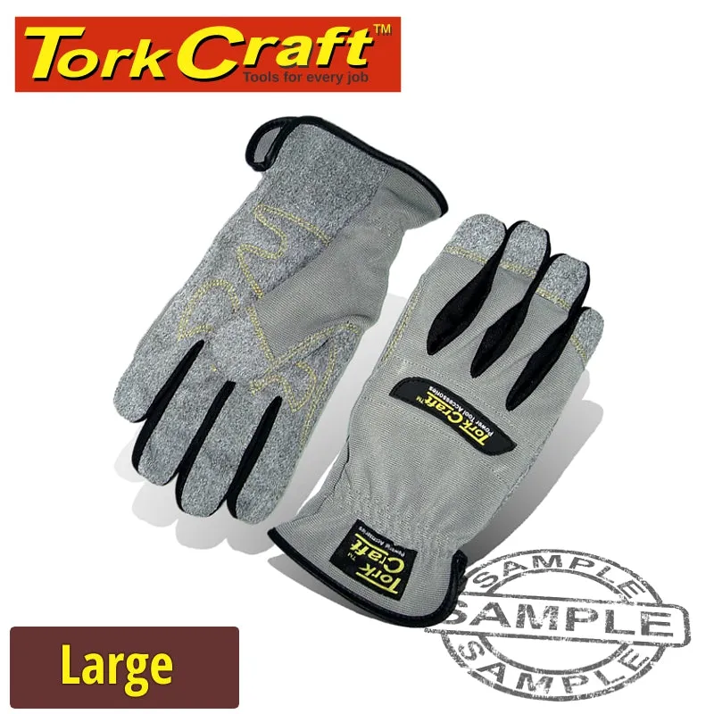 TORK CRAFT MECHANICS GLOVE LARGE SYNTHETIC LEATHER PALM SPANDEX BACK GL12