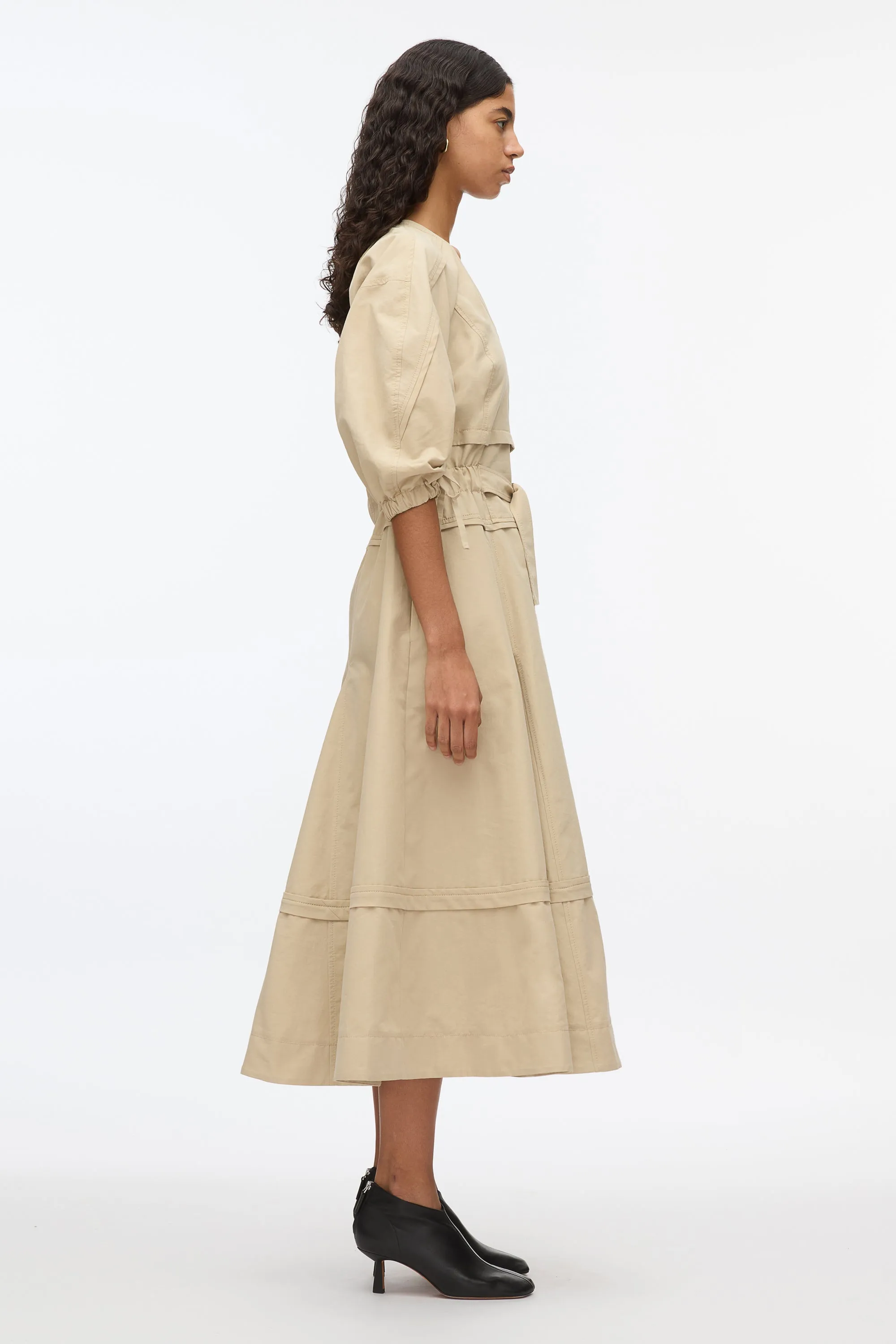 V-Neck Dress with Gathered Sleeves