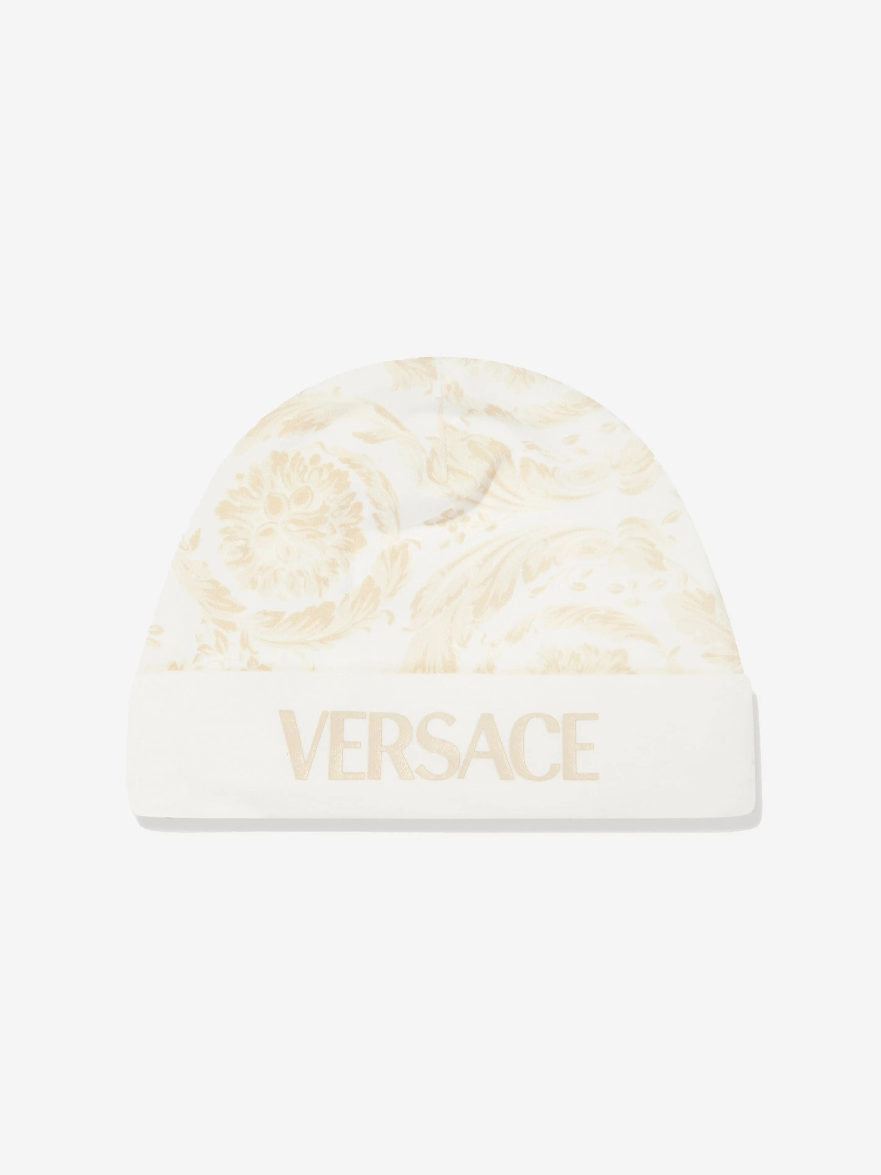 Versace Baby Barocco Beanie Hat in White