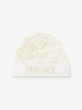 Versace Baby Barocco Beanie Hat in White