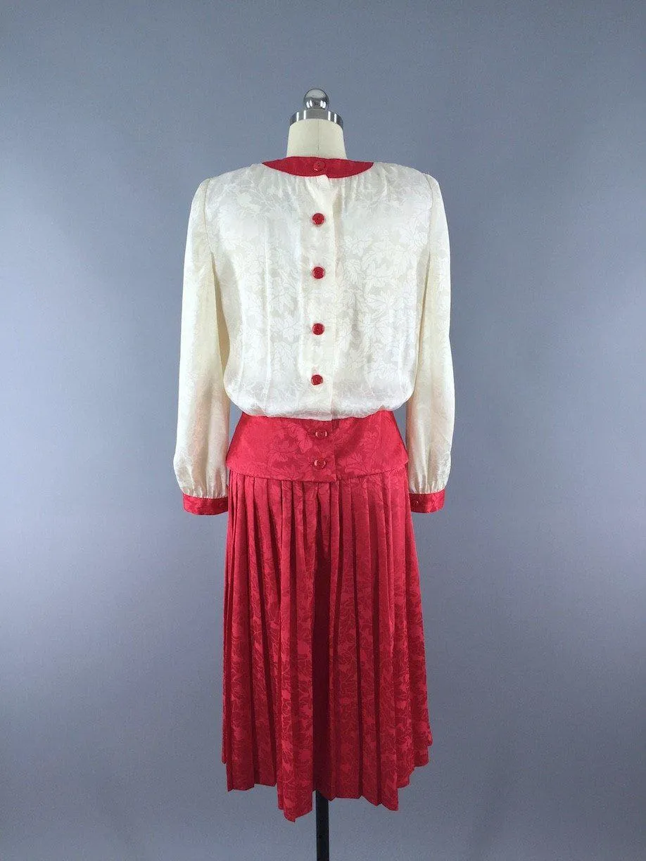 Vintage 80s Dress  /  Blouse and Skirt Set