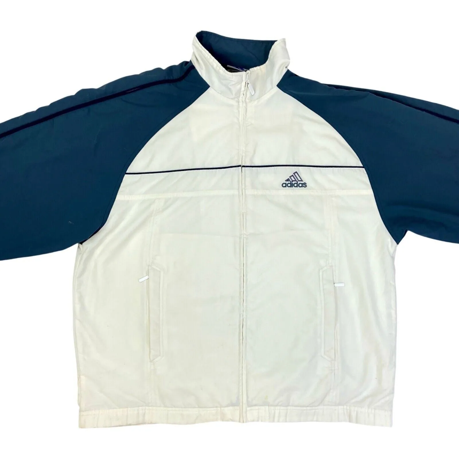 Vintage 90s White Steel Adidas Embroidered Waterproof Windbreaker Jacket Coat XL