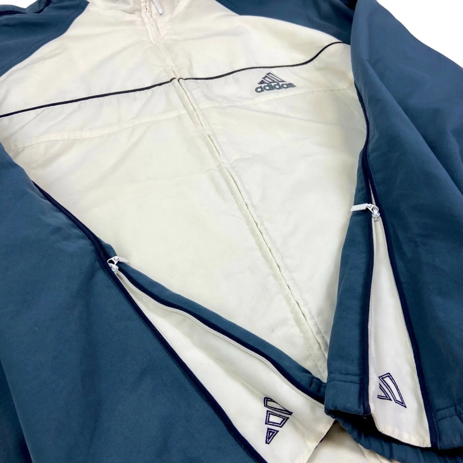 Vintage 90s White Steel Adidas Embroidered Waterproof Windbreaker Jacket Coat XL